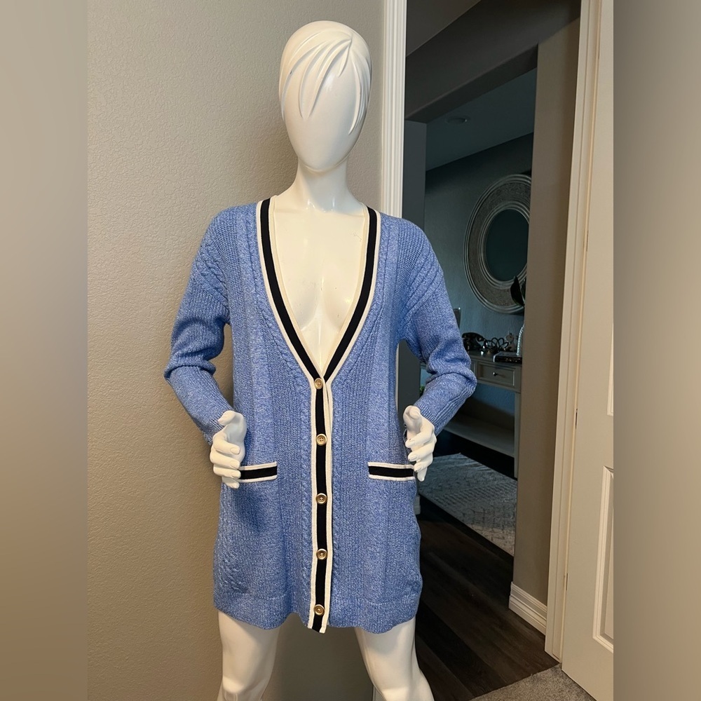 TALBOTS CABLE KNIT CARDIGAN - TIPPED size M